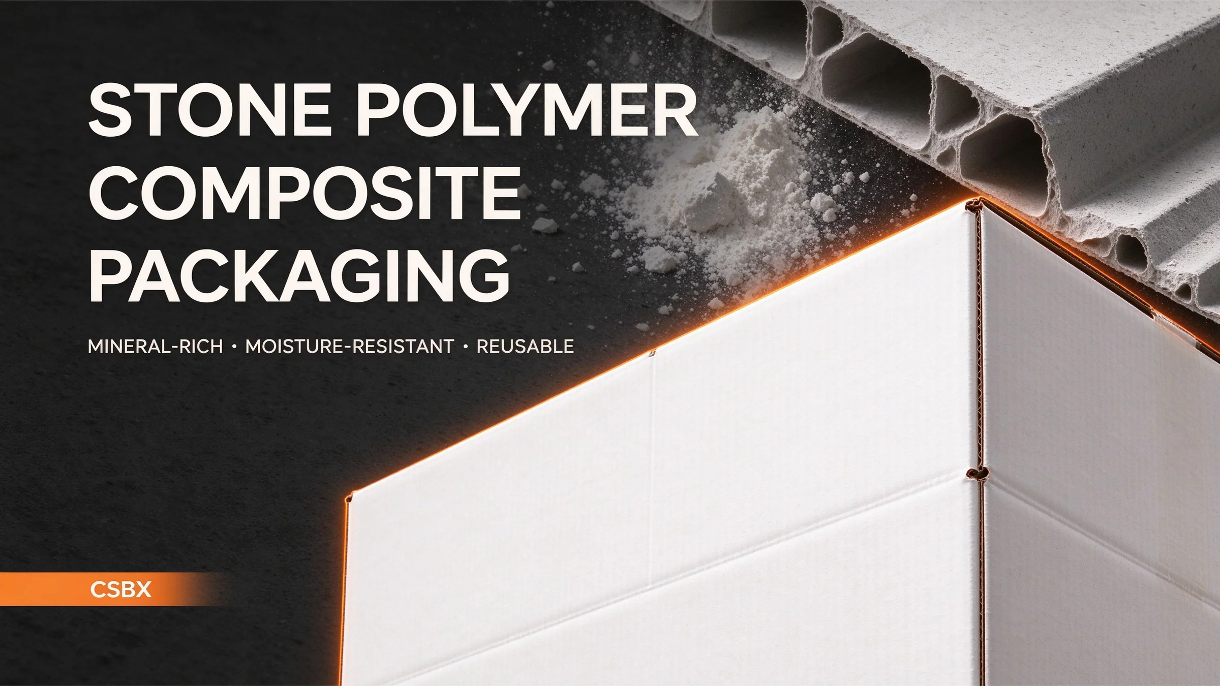 CSBX Stone Polymer Composite packaging: mineral-rich, moisture-resistant and reusable SPC hollow-board boxes.